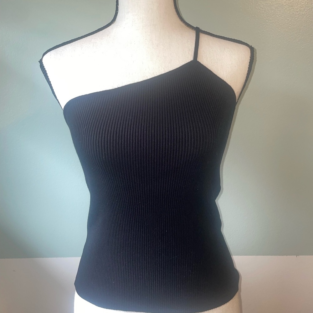 Zara Black Asymmetrical Ribbed Camisole